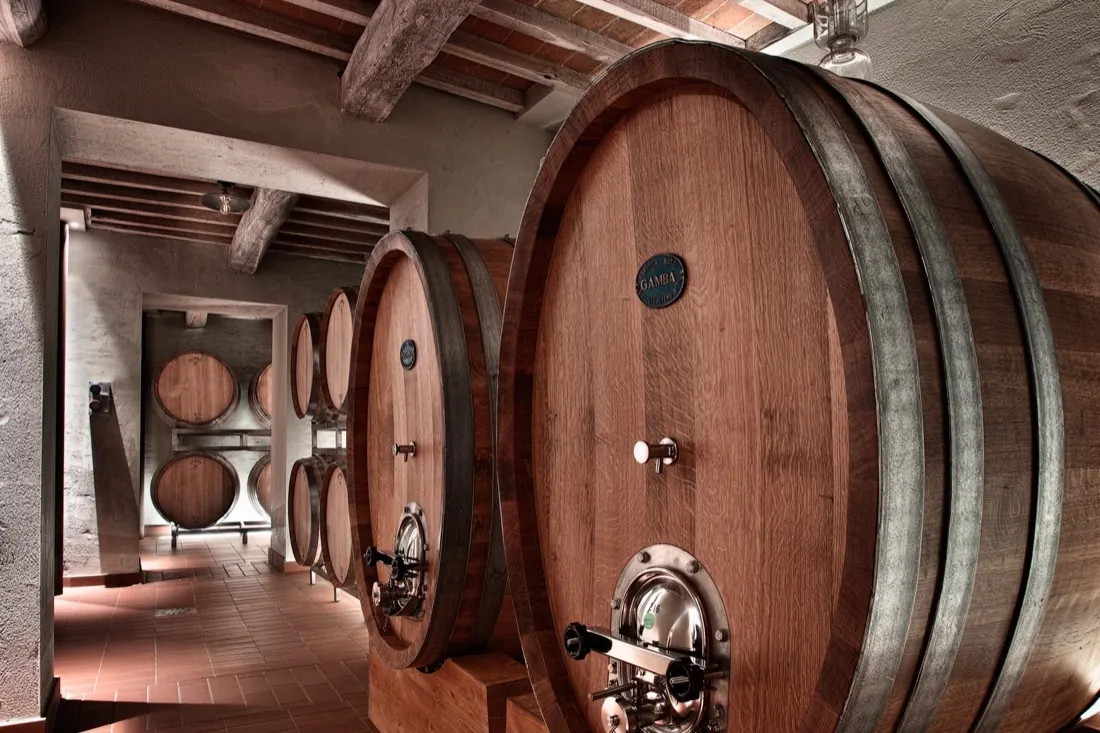 Oak casks in the cellar