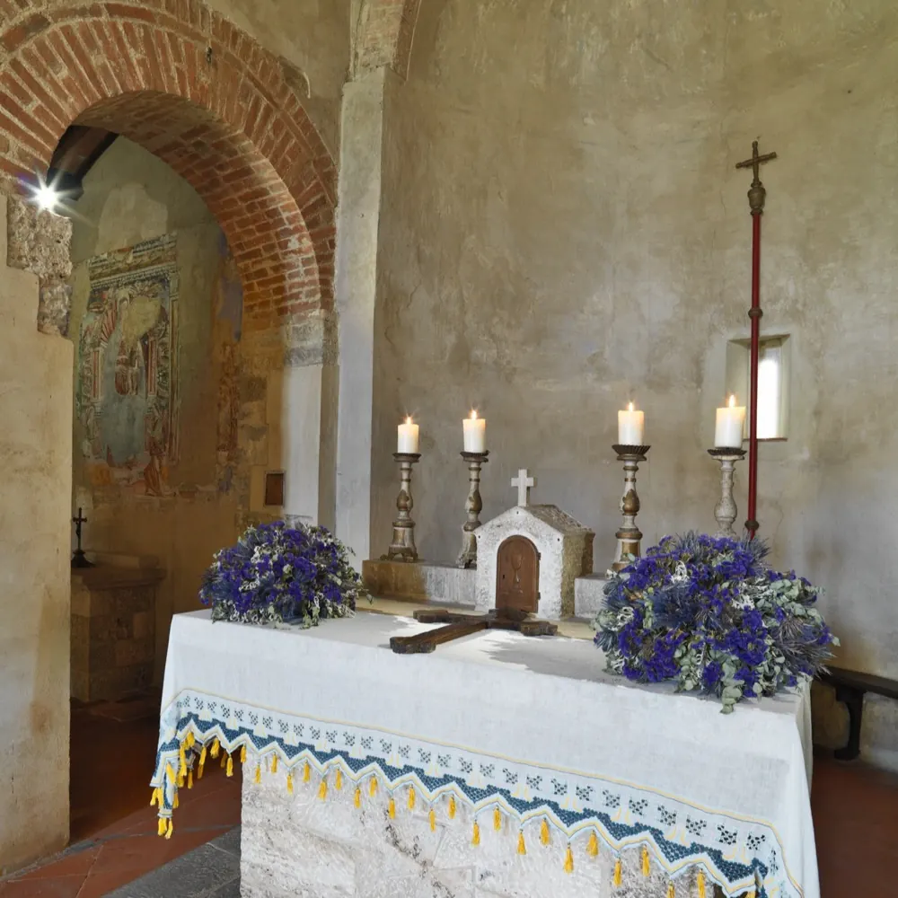 The altar, dressed with flowers