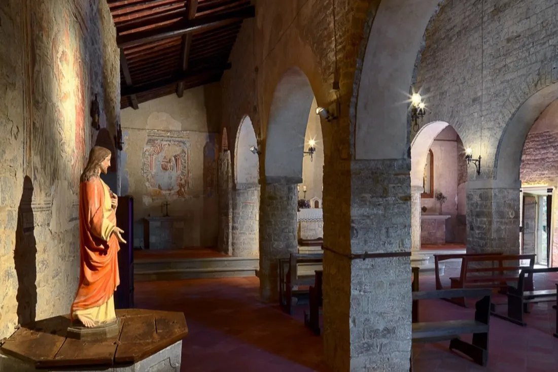 Inside the church, looking down the nave