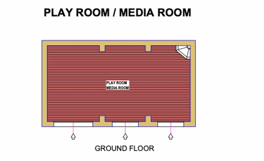 The play house: a single room marked play room and media room