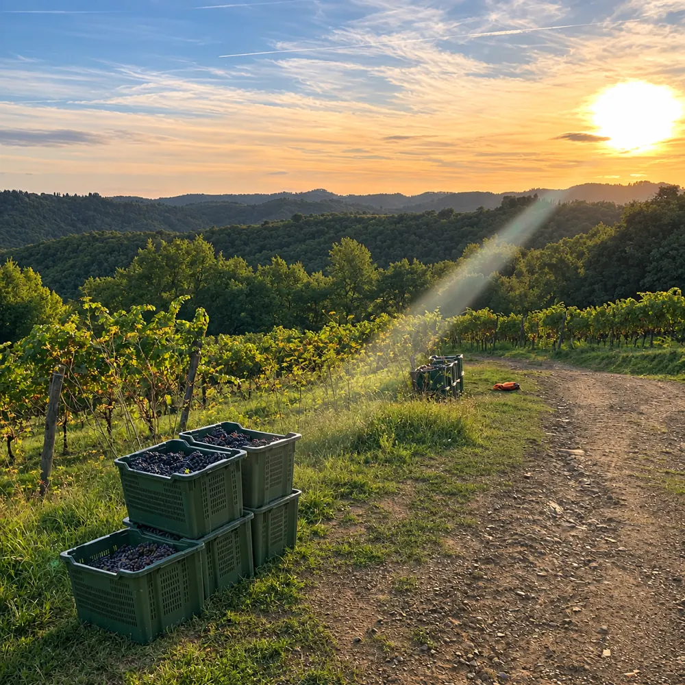 First light over the vines at harvest